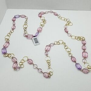 Gold Tone Purple & Pinks Stones 48" Necklace